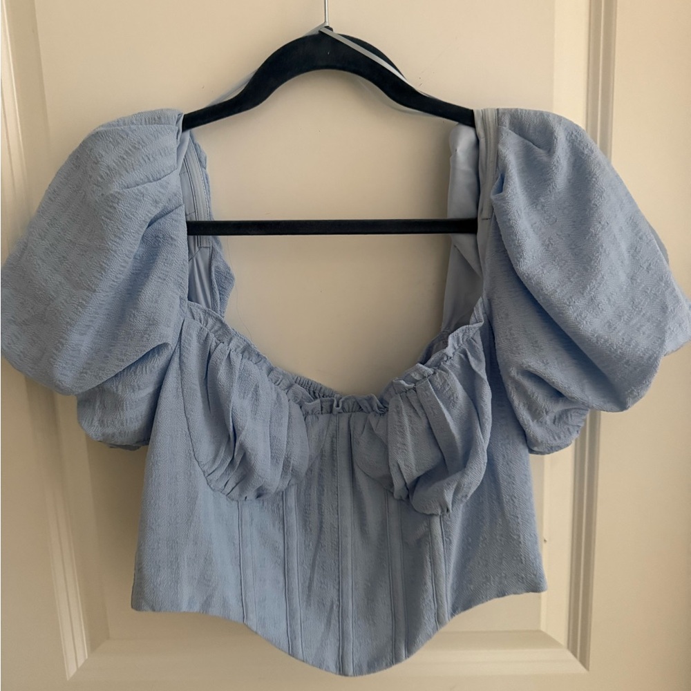 Astr Light Blue Puff Sleeve Blouse